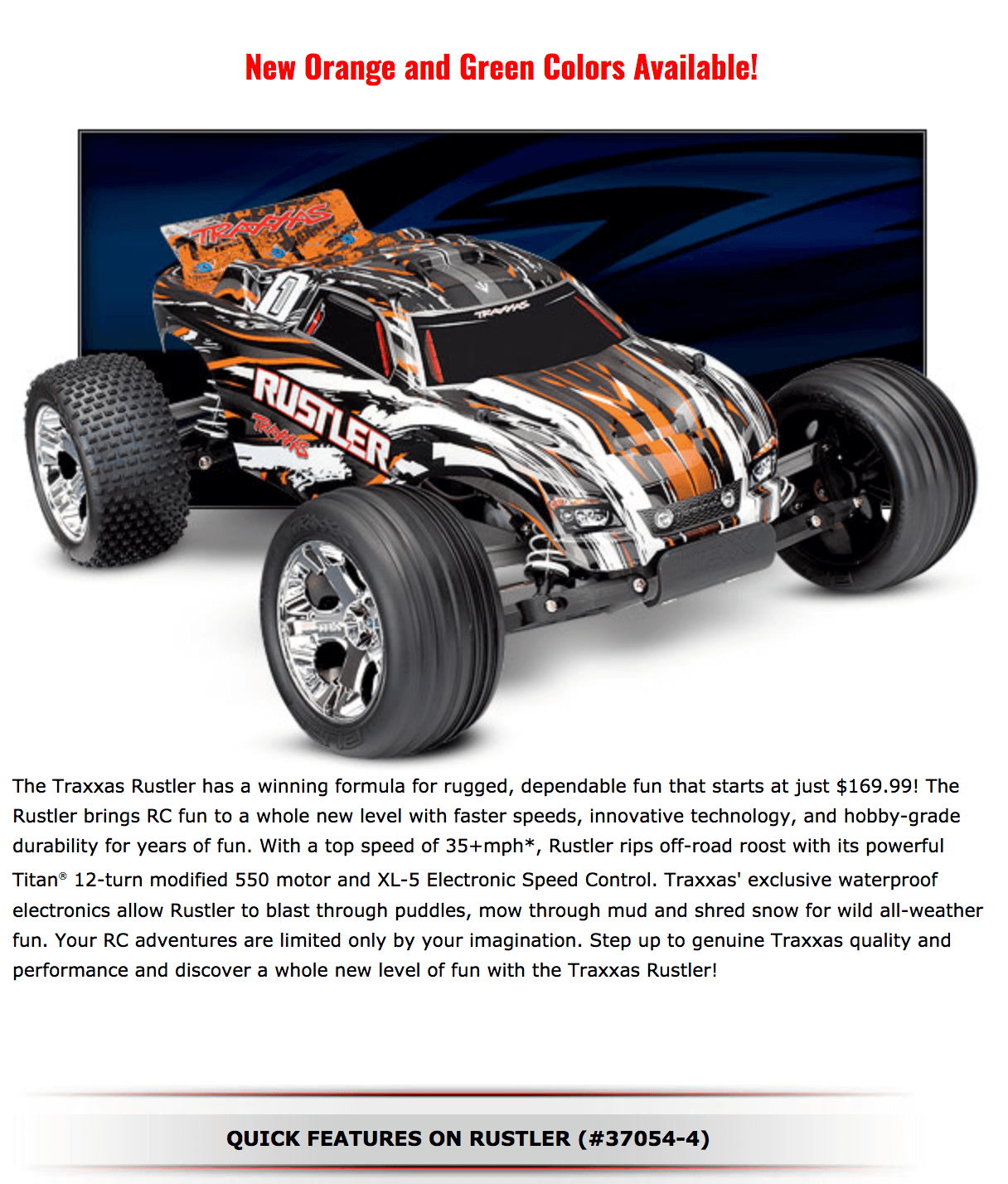 Traxxas Rustler 2wd 1 10 Rtr Tq Orange Without Battery Charger Heliland Com